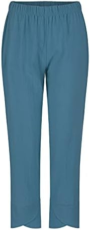 מכנסי Dsodan Capri לנשים מכנסי פשתן כותנה מזדמנים מכנסיים קצוצים בתוספת מכנסי טרניעה רופפים מותניים גבוהים עם כיסים