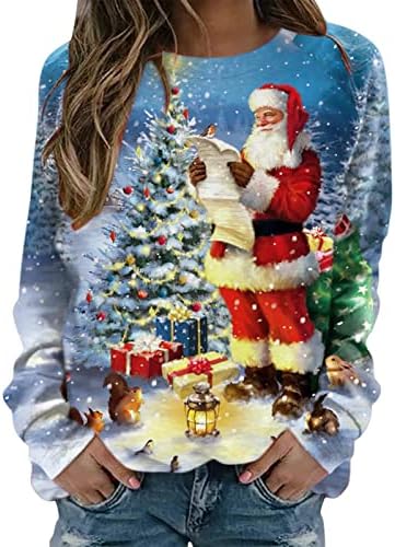 קפוצ'ונים קלים לנשים צוואר צווארון שרוול ארוך חולצות סווטשירט חג המולד קלאסי רגוע