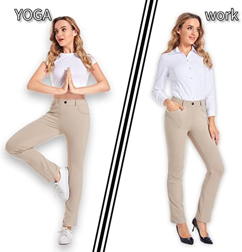 מכנסי שמלת יוגה לנשים של הרטפור נמתחת למכנסי משרד עבודה למכנסיים מזדמנים עסקיים פטיט/רגיל עם כיסים