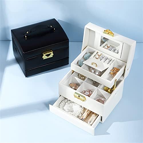 קופסת תכשיטים Hjuik עור קיבולת גבוהה שלוש שכבות עגילי שרשרת טבעות צמידי קטיפה מארז תכשיטים