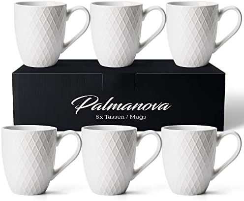 מיאמיו - ספלי קפה סט של 6 כוסות קפה - 6 x 12 גרם ספלי קרמיקה - ספלי קפה גדולים - מיקרוגל ומדיח כלים בטוחים - אוסף פלמנובה