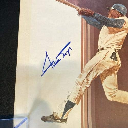 ווילי מייס חתום על חתימה עם חתימה גדולה 18x24 ליטוגרפיה צילום JSA מדבקה - אמנות MLB עם חתימה