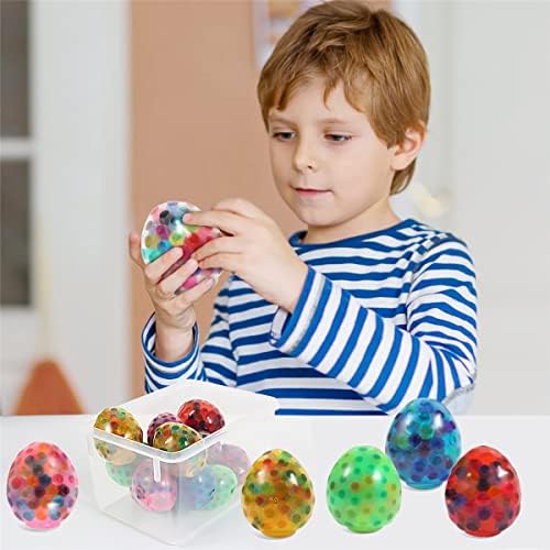 MCHOCHY 12 חבילה ביצי פסחא כדורי לחץ חושי צעצועים לילדים, כדורי סחיטה מקושקשים מלאים חרוזי מים, מסיבת פסלים של