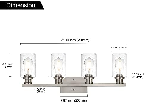 וינלוז 4 אור יהירות אור מתקן ב מוברש ניקל גימור, תעשייתי אמבטיה תאורת קיר מנורת מעל מראה עם זרע זכוכית צל עבור הלבשה