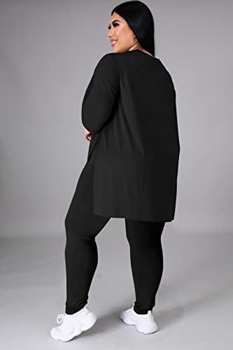 Tycorwd לנשים פלוס גודל תלבושות שני חלקים מגדיות ישיבות קיצוניות מערכי זיעה ארוכי טשס חולצות סטים.