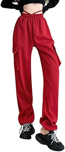 מכנסי מטען בעלי המותניים הגבוהים במותניים במותניים נמוכות מכנסי מצנח רחבים מכנסיים רופפים מכנסיים עם מכנסי טרנינג בכיס