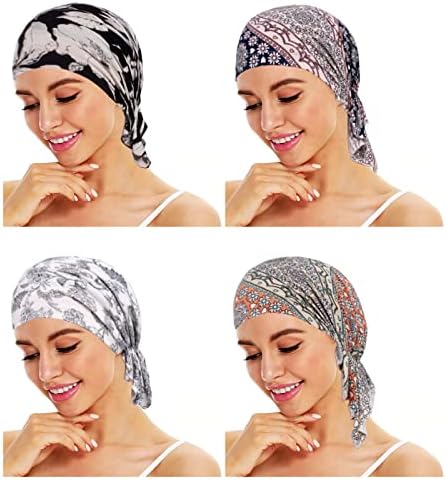 4 חבילות מקושרות לצעיף ראש כימיה, כובע כיסוי גולגולת כפה לטיול ראש בנדנה לבגדי שיער לנשים