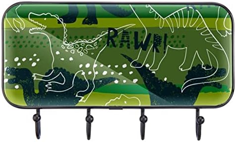 דינוזאור ירוק RAWR דפוס מעיל קיר קיר קיר, מתלה מעיל כניסה עם 4 חיבור לעיל מעיל גלימות ארנק מארנק כניסה לחדר אמבטיה