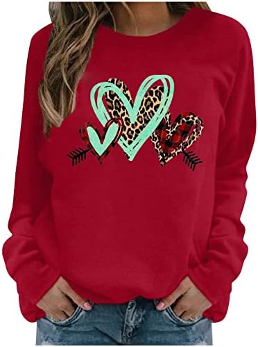 נשים נמר משובץ אהבת לב גרפי סווטשירט חג האהבה שמחה סוודר חולצות חמוד ארוך שרוול צווארון עגול חולצות