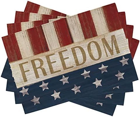 סלים 4 ביולי חופש פטריוטי כוכבים פסים רטרו פלייסמטים סט של 4, יום העצמאות האמריקאי וינטג 'שולחן אוכל מחצלות מקום, חופשת