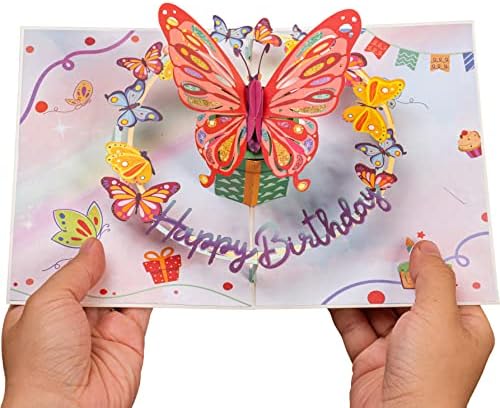 נייר אהבה 3 ד צצים כרטיס יום הולדת, פרפר, למבוגרים ולילדים-5 איקס 7 כיסוי-כולל מעטפה ותג פתק