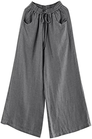 2023 מכנסי פשתן חדשים לנשים, חוף קל משקל רחב רגל ארוכה יוגה פאלאצו מכנסי טרקלין באורך מלא לנשים