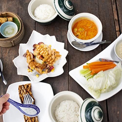 Housoutil קוריאני ראמן 8 יחידות קרמיקה כפיות חרסינה כחולה ולבן כף מרק סיני כף אורז פרחוני כפיות מנה ראשונה
