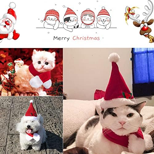 תלבושות חתול חג המולד של Valuckee כובעי סנטה וצעיף, בגדי תלבושת חג המולד מתכווננים עם עניבת פרפר לחיות מחמד