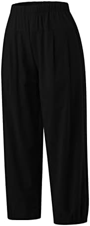 מכנסי פשתן Lcziwo לנשים מזדמנים רופפים מותניים גבוהים כותנה כותנה פלאצו רגל רחבה מכנסיים ארוכים עם כיסים