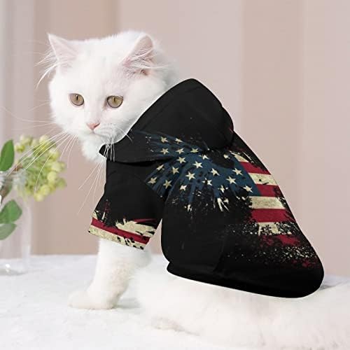 Funnystar Flag American Eagle Eagle Hoodie Hoodie בד חתול סוודר גוש עם כובע סוודר מעיל חיית מחמד רך