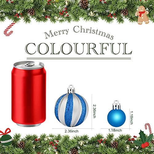 44 יחידות קישוטי כדור חג מולד כסף וכחול כחול, סט כדורי קישוט תלויים עץ חג המולד, כדורי קישוט, כדורי חג מולד