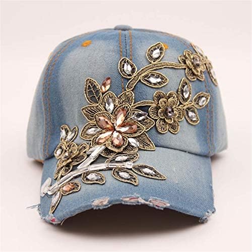 Andongnywell פרח בלינג ריינסטון כובע יהלום ג'ינס מתכוונן כובע בייסבול גולף כובעי שמש כובעי היפ הופ כובעים