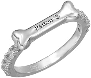 Elefezar 925 סטרלינג כסף אישי בהתאמה אישית גור גור כפה טבעת שם טבעת עם עצם כלב מעוקב זירקוניה בהתאמה אישית