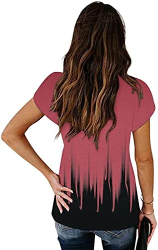 חולצת טי גרפית של נשים 2023 שרוול קצר כותנה עמוק V צוואר רופף בכושר נינוח חולצה חולצה לחולצה לנשים QX