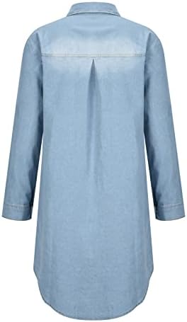 שמלת ג'ינס של Lucktop לנשים, שמלות מקסי של קיץ נשים כפתור שמלת חולצת שרוול קצרה עם צווארון דש