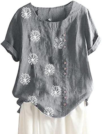 חולצת טריקו לנשים חולצות פשתן כותנה צוואר עגול שרוולים קצרים רופפים חולצות פרחים מזדמנים חולצות פלוס חולצות בגודל