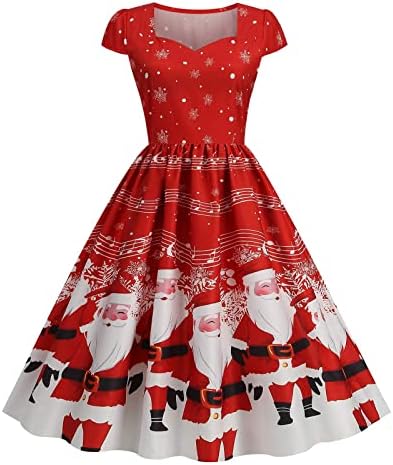 שמלות חג מולד לנשים פלוס גודל גודל שמלת וינטג 'אלגנטית מזדמנת קוקטייל שרוול ארוך שמלת נדנדה רשמית