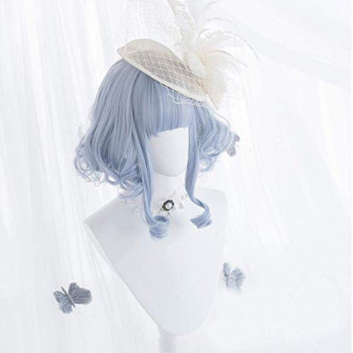 דרליקוס אור כחול בוב קצר פאה 27 סמ גלי פוני עם סרט ולחמניות יפני סגנון סינטטי שיער פאה