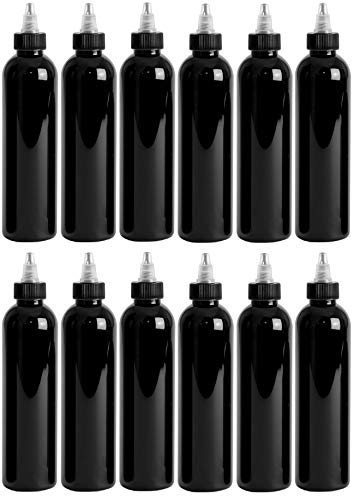 8 אונקיה בקבוקים עגולים קוסמו, פלסטיק לחיות מחמד ריק ללא מילוי BPA, עם כובעי עליון שחור/טבעי טוויסט