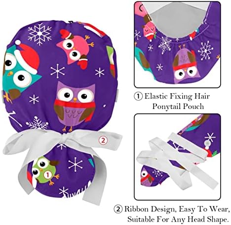 Niaocpwy 2 חבילה כובע עבודה של נשים עם כפתורים עניבת סרט אחורה חמוד חג המולד חמוד ג'ינג'ר כיסויי שיער ארוכים