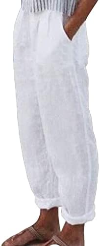 מכנסי פשתן MTSDJSKF לנשים, מכנסי פשתן נוחים עם רגליים רחבות רגליים עם מכנסי יבול עם מכנסי משרד לנשים לנשים