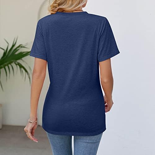 חולצות טריקו לנשים של QCemeni קיץ צמרות עטוף צוואר V צוואר חולצת שרוול קצר 2023 חולצה טי טרנדית סוליד סולי