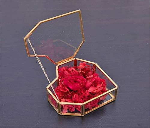 תיבת אחסון, סגנון זהב לב בצורת רטרו נחושת-קצה זכוכית תכשיטי תיבת טבעת תצוגת תיבת קישוט שקוף זכוכית תכשיטי תיבת אחסון
