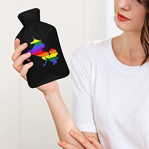 גאווה הומוסקסואלית לבקבוק מים חמים של חד -קרן עם כיסוי קטיפה רכה שקית הזרקת מי גומי חמים 1000 מל