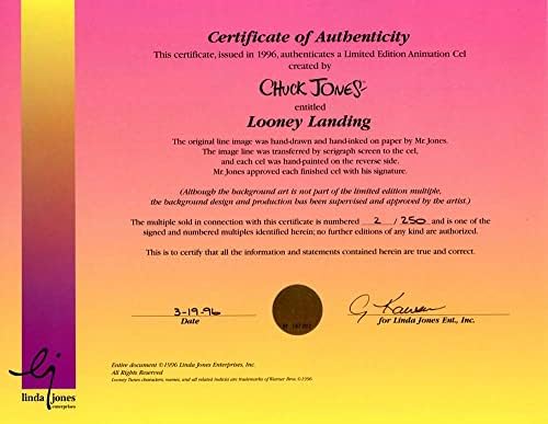 צ'אק ג'ונס דאפי ברווז לוני לנחיתה אנימציה תא חתימה חתום על חתימה CJ COA