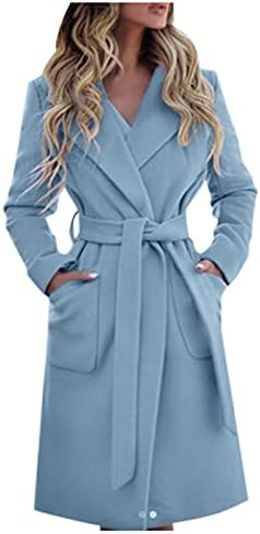 מעילי צמר נשים קרדיגנים אלגנטיים ז'קט דק עם דש חגורה אופנה לבגדי חוץ מעילים בסיסיים עם כיסים