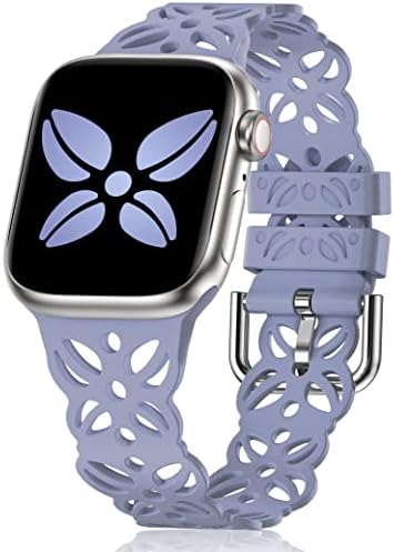 רצועת גזרת תחרה של Wearlizer תואמת להקת Apple Watch 38 ממ 40 ממ 41 ממ 41 ממ נשי, דקיק אוורירי חלול-אאוט רך סיליקון ספורט רצועות