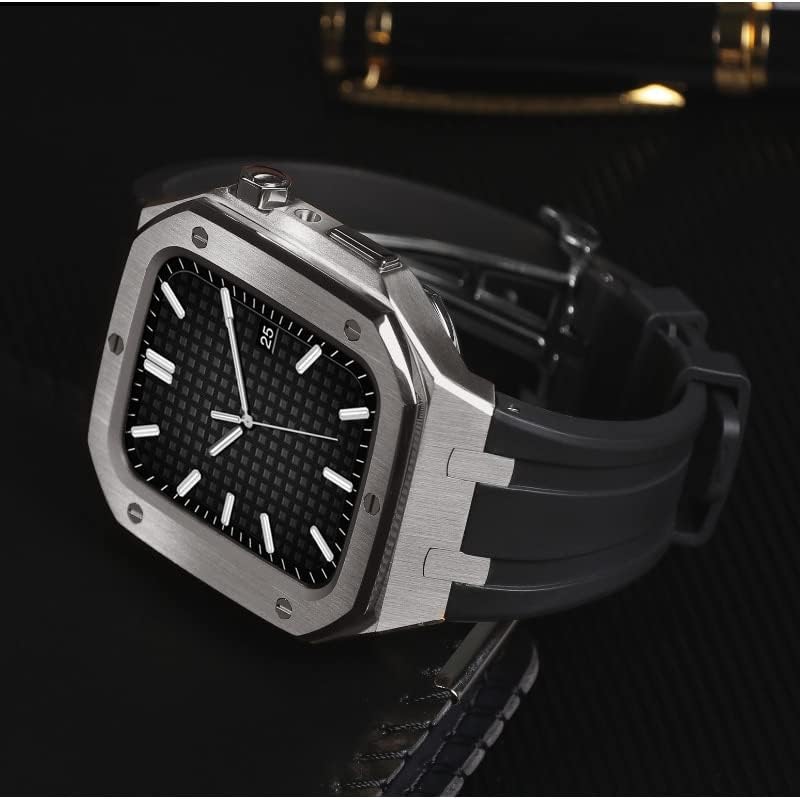 רצועת ערכת השינוי של Houcy+מארז להקת Apple Watch 45 ממ 44 ממ 42 ממ צמיד גומי צמיד גומי עבור IWatch 8 7 6 5 4 3 SE חגורה