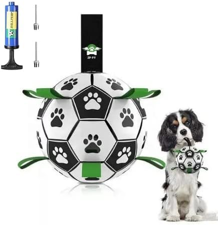 כדור כדורגל לכלבים עם רצועות, כדורים חורקים לכלבים לחיצוניות פנימית, צעצועים אינטראקטיביים לחיות מחמד, כדורי