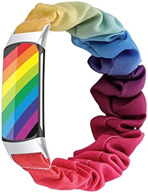אוקייו להקות Scrunchie תואמות את Fitbit Charge 5 להקה, לנשים, רצועת החלפה, דפוס בדים קטן ואלסטי גדול רצועות כף יד רכות