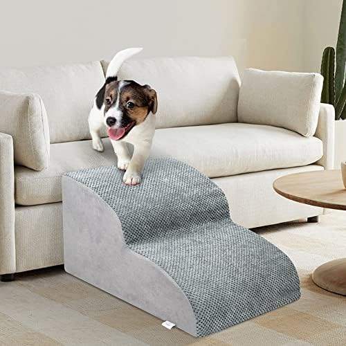 כלב מדרגות לכלבים קטנים-צפיפות גבוהה קצף כלב רמפה, נוסף רחב לחיות מחמד צעדים עם החלקה תחתון עבור גבוהה מיטות, ספה וספה,
