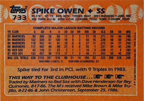 1988 כרטיס בייסבול טופפס 733 ספייק אוון