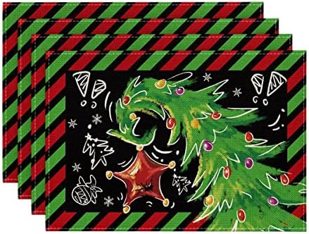 מצב ארטואיד פסים בצבעי מים כוכב מפיות עץ חג המולד סט של 4, 12 על 18 אינץ ' מחצלות שולחן חורף עונתיות לקישוט