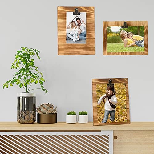 סט של 6 מסגרות תמונות כפרי 7x9 עץ עץ. מסגרות צילום של בית חווה עם קליפ. לוח תצוגת תמונות. תפאורה ביתית לסלון או חדר שינה.