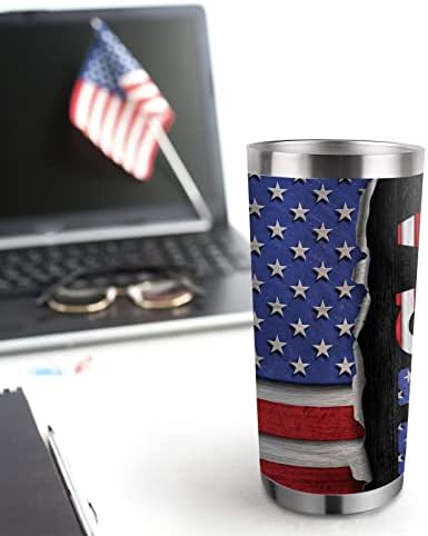 זקול 4 ביולי ארה ב פטריוטית כוס עם מכסה וקש, אמריקאי דגל כוכבים פסים אמריקה נירוסטה נסיעות קפה כוס, 20 עוז כפול