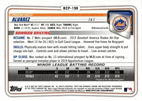 2020 Bowman Chrome Prospects Baseball BCP-198 פרנסיסקו אלווארז כרטיס טרום-רוקי-כרטיס כרום הראשון באומן