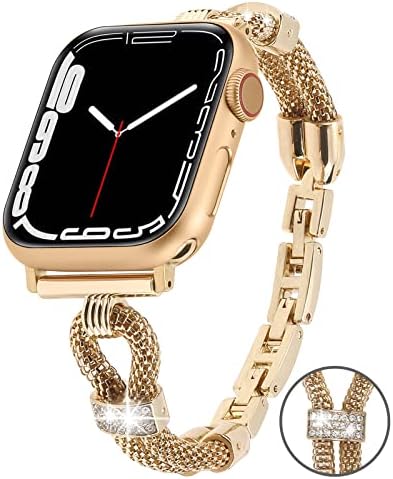 להקות שעון אופנה Lyfawe תואמות את Apple Watch 38 ממ 40 ממ 41 ממ 42 ממ 44 ממ 45 ממ לנשים, נשים תכשיטים בלינג רצועת צמיד