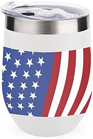 דגל אמריקה דגל יין כוס עם מכסה ספלי נירוסטה נסע קיר כפול קיר כוס משקה מבודד כוס 12oz