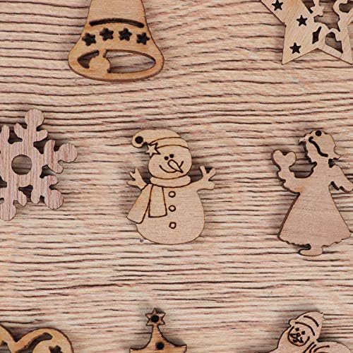 לואום 50 יחידות חתיכות עץ מצוירות חמודות מגזרות קישוטי מלאכת קישוטי עץ חג המולד מיני קישוט עץ תליון חג המולד לקישוט הבית