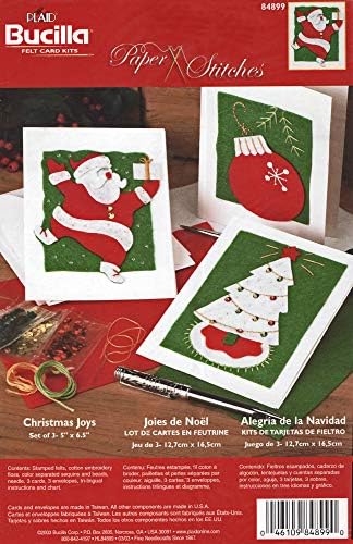 בוצ 'ילה 84899 חג המולד הרגיש כרטיס ערכת שמחות חג המולד פלטס פאייטים חרוזים סנטה עץ קישוטי - סט של 3 - כרטיסים ומעטפות